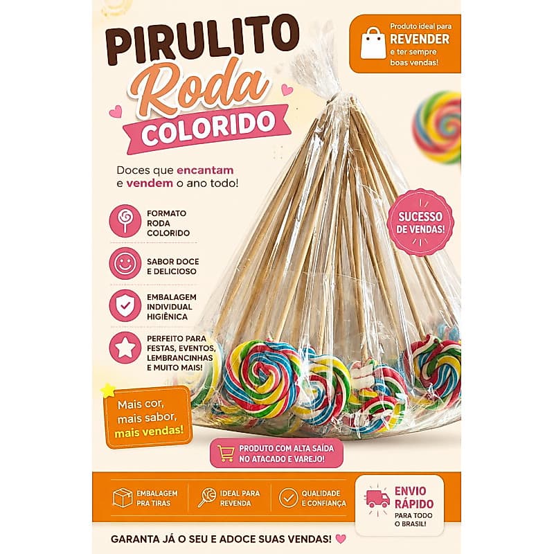 Pirulito Colorido Espiral Redondo – 25 unidades | Ideal para Festas, Lembrancinhas e Decoração de Mesa