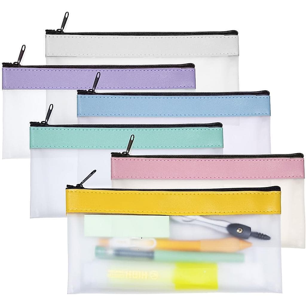 Conjunto de 6 Estojos Transparentes para Lápis com Zíper, Estojo de Lápis em TPU Macio para Crianças e Estudantes, Bolsa