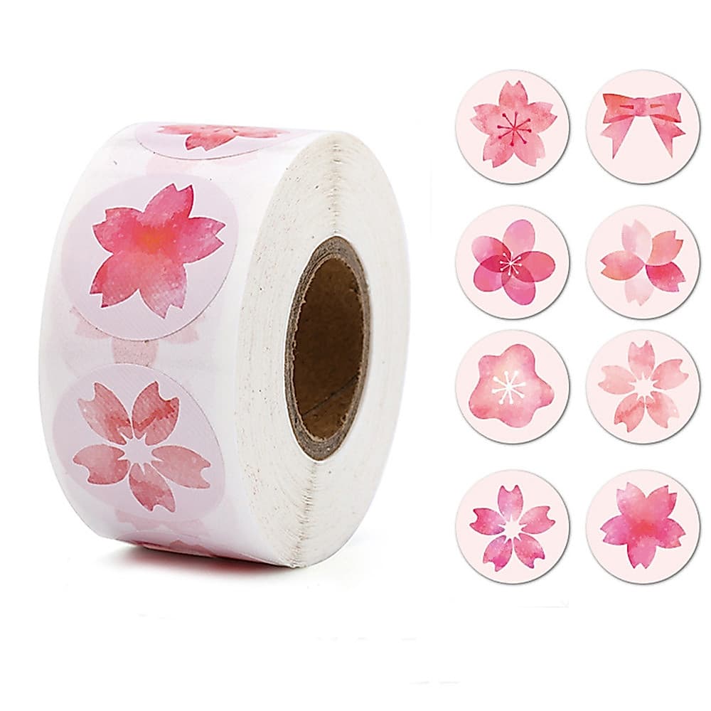 500 Adesivos de Flor de Cerejeira por Rolo, Usados para Decoração de Presentes de Casamento/Aniversário, Selagem de Enve
