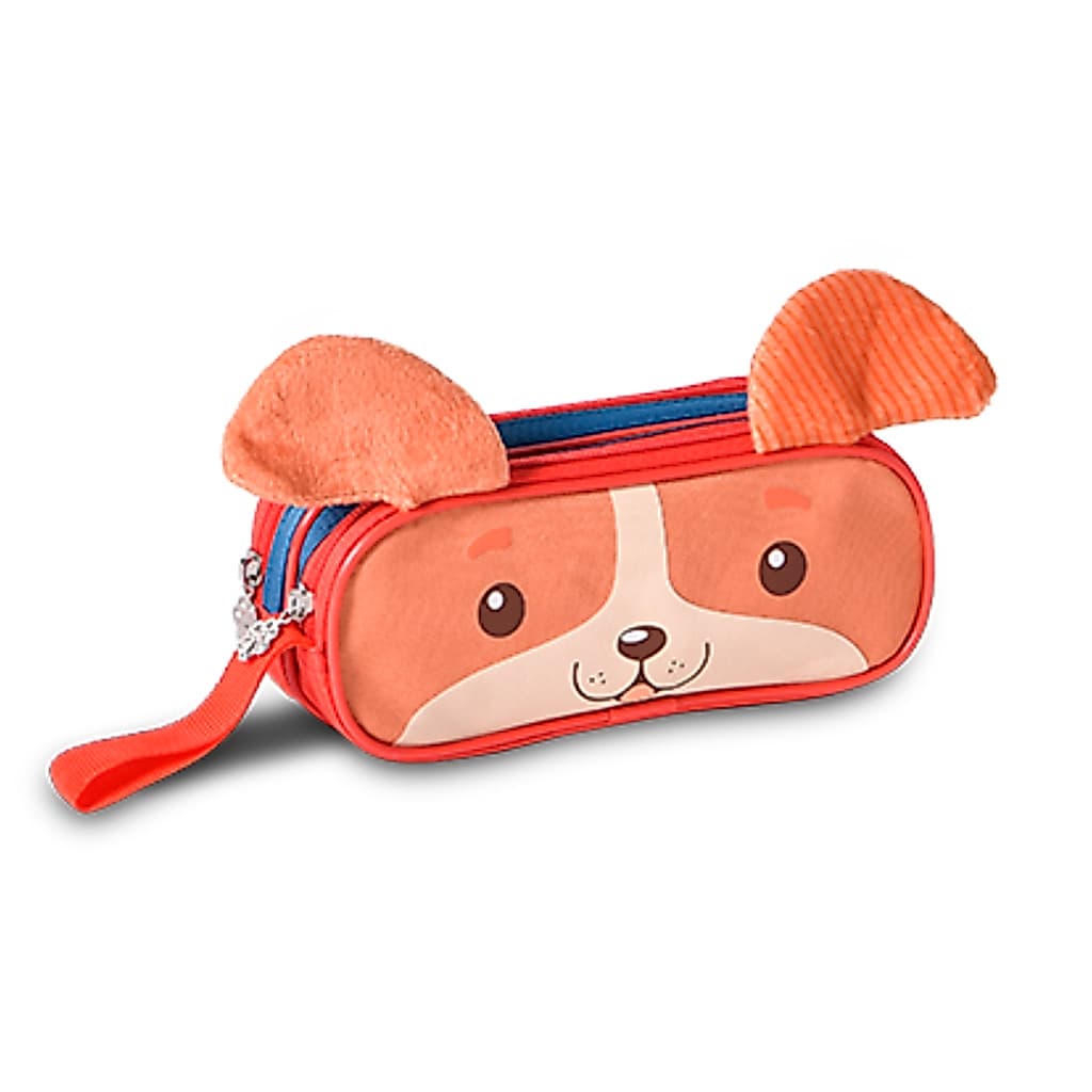 Estojo Infantil Clio Kids Cachorrinho 3D com Orelhas Duplo Zíper Escolar 22cm Fofo Resistente Unissex