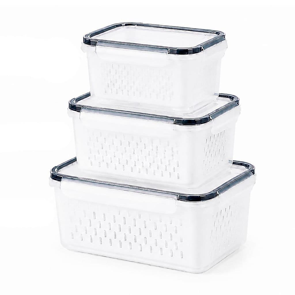 Kit Multiuso 3 Potes Herméticos com Cesto Interno Frutas