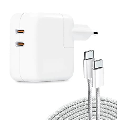 Carregador 35w Duplo Usb-c Para iPhone 15 16 17 Pro Max + 2 Cabos Tipo-c 1 Metro