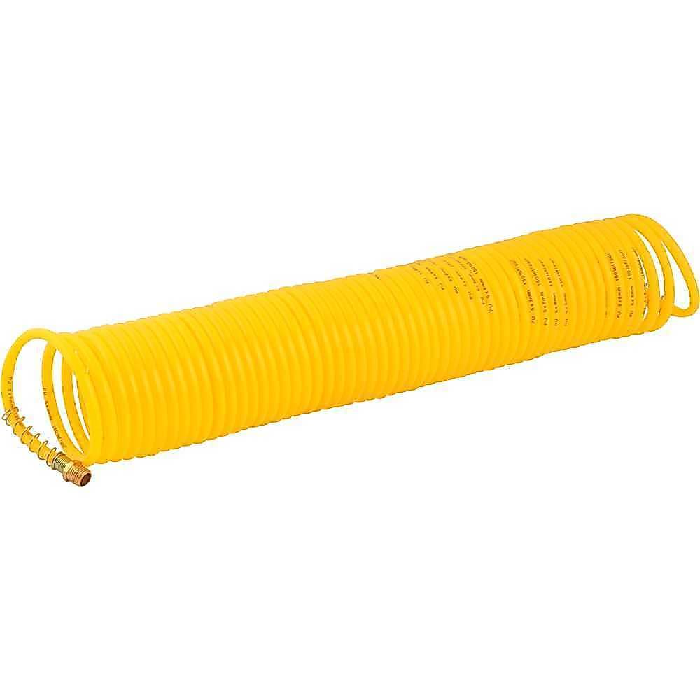 Mangueira/tubo poliuretano amarelo, espiral, conector 1/4" NPT macho, 5,0 mm x 8,0 mm, com 10,0 m, VONDER
