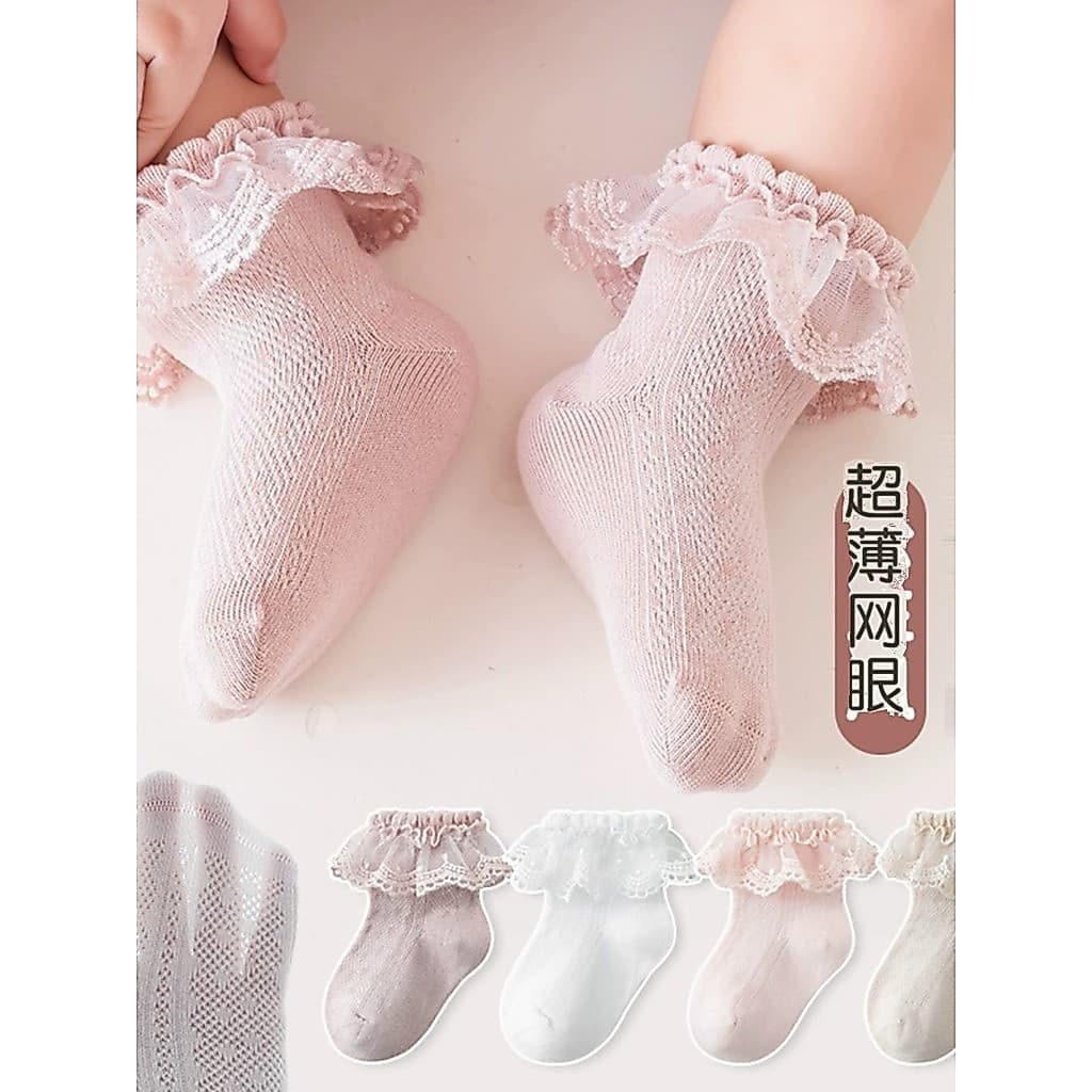 Meninas meias primavera verão estilo fino bebê meias pequeno médio crianças de algodão puro princesa meias de rend