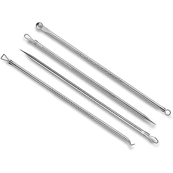 Kit Extrator Tira Acne Cravos 4 Peças 5 Agulhas Removedoras Espinha Limpeza Pele