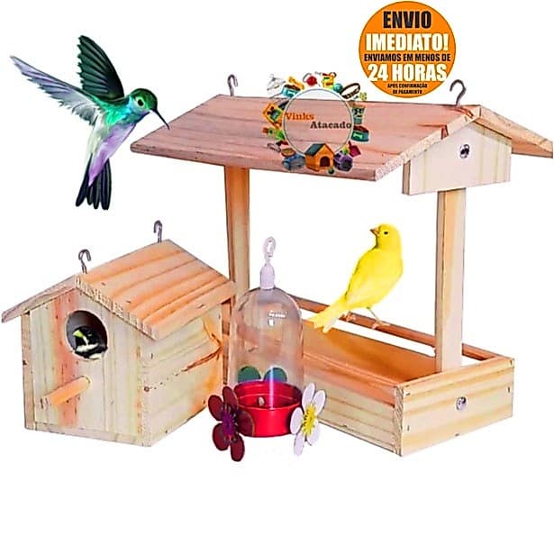 Kit Jardim Varanda Área Lazer Sitio Fazenda Tratador Silveste Para Passaros Livres Comedouro Para Passaros Alimentador