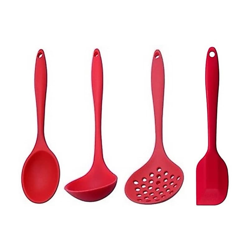 Kit Utensílios de Silicone para Cozinha Concha, Colher Escumadeira e Espátula 4 peças