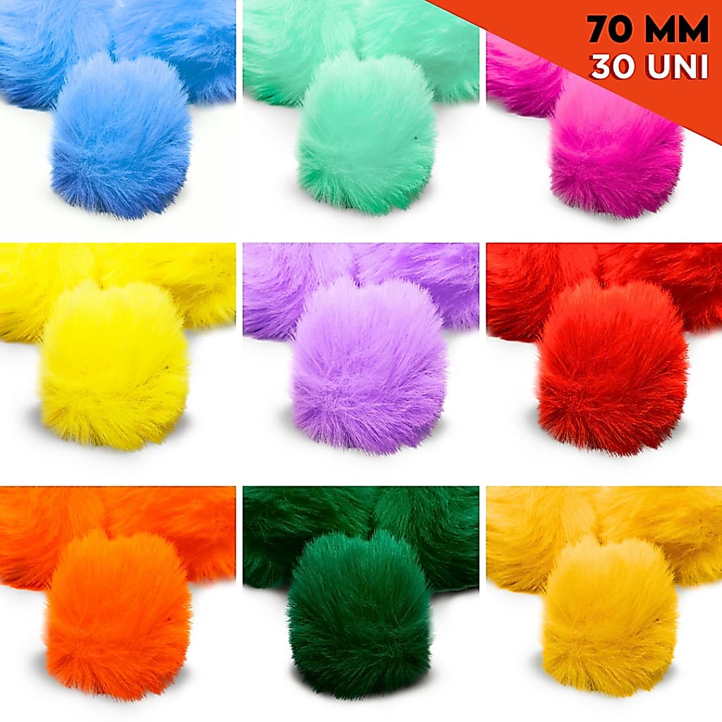 Pompom Pelúcia Cores Diversas 70mm - Com 30 Unidades - MGX