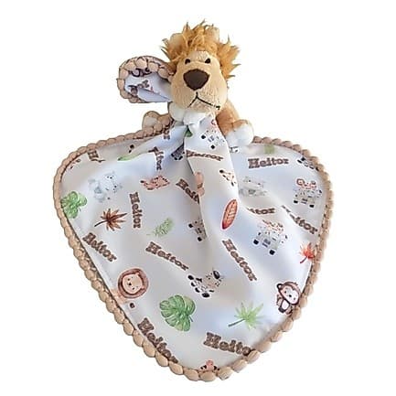 Naninha personalizada com ursinho removível, enxoval, saída de maternidade chá de bebê, naninha, bebê, safari, leão