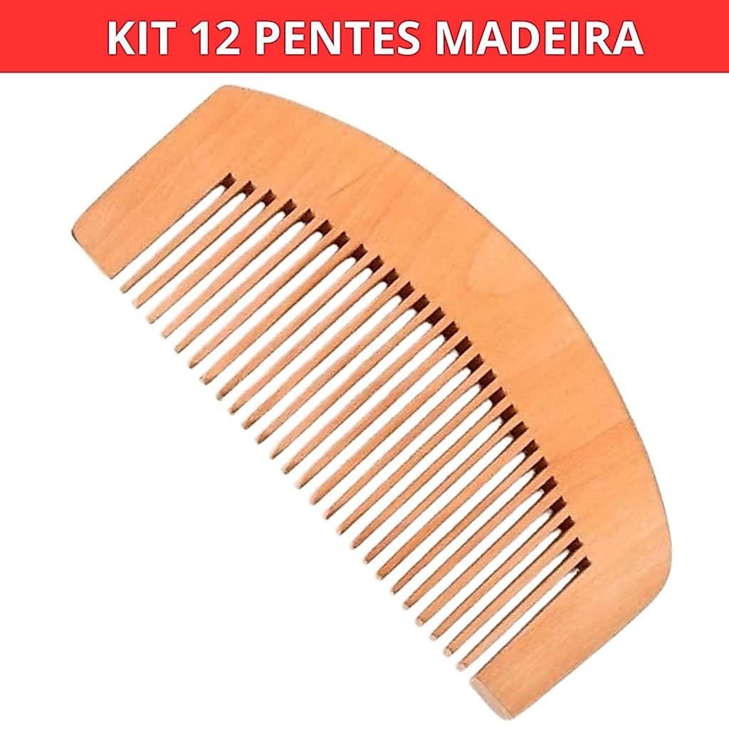 Kit 12 Pentes Madeira Bolso Portátil Meia Lua Barba Bigode Barbeiro
