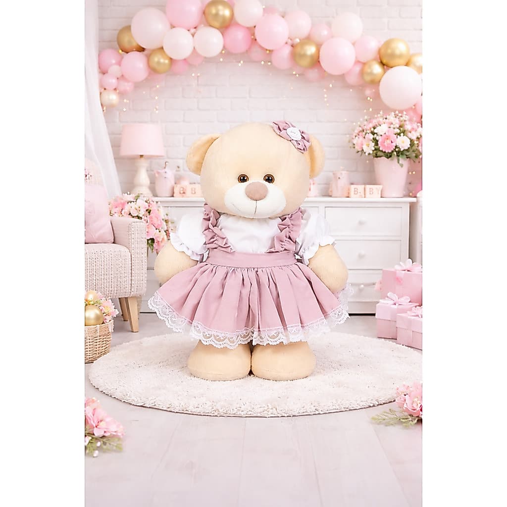 Urso Camponesa Pelúcia 20cm Para Decoração - 1 Peça