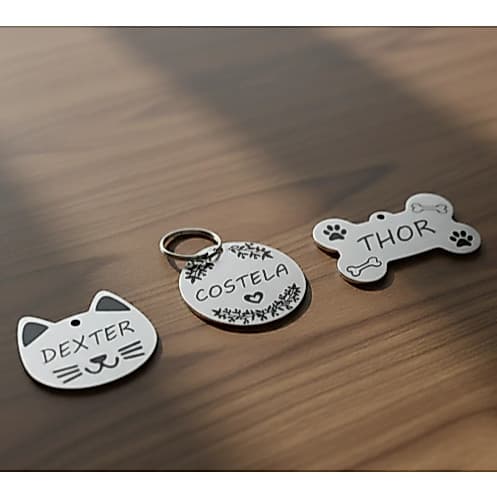 Plaquinha de Identificação Pet Pingente Personalizado Cachorro Gato Tag Com telefone Tutor Placa de Aço