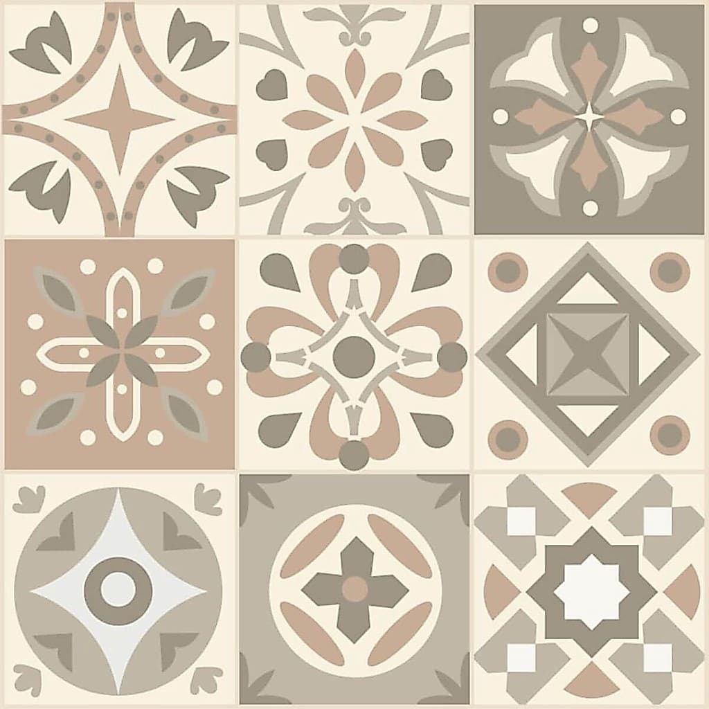 Papel de Parede Azulejo Hidráulico Autocolante | Bege e Marrom Decorativo Cozinha