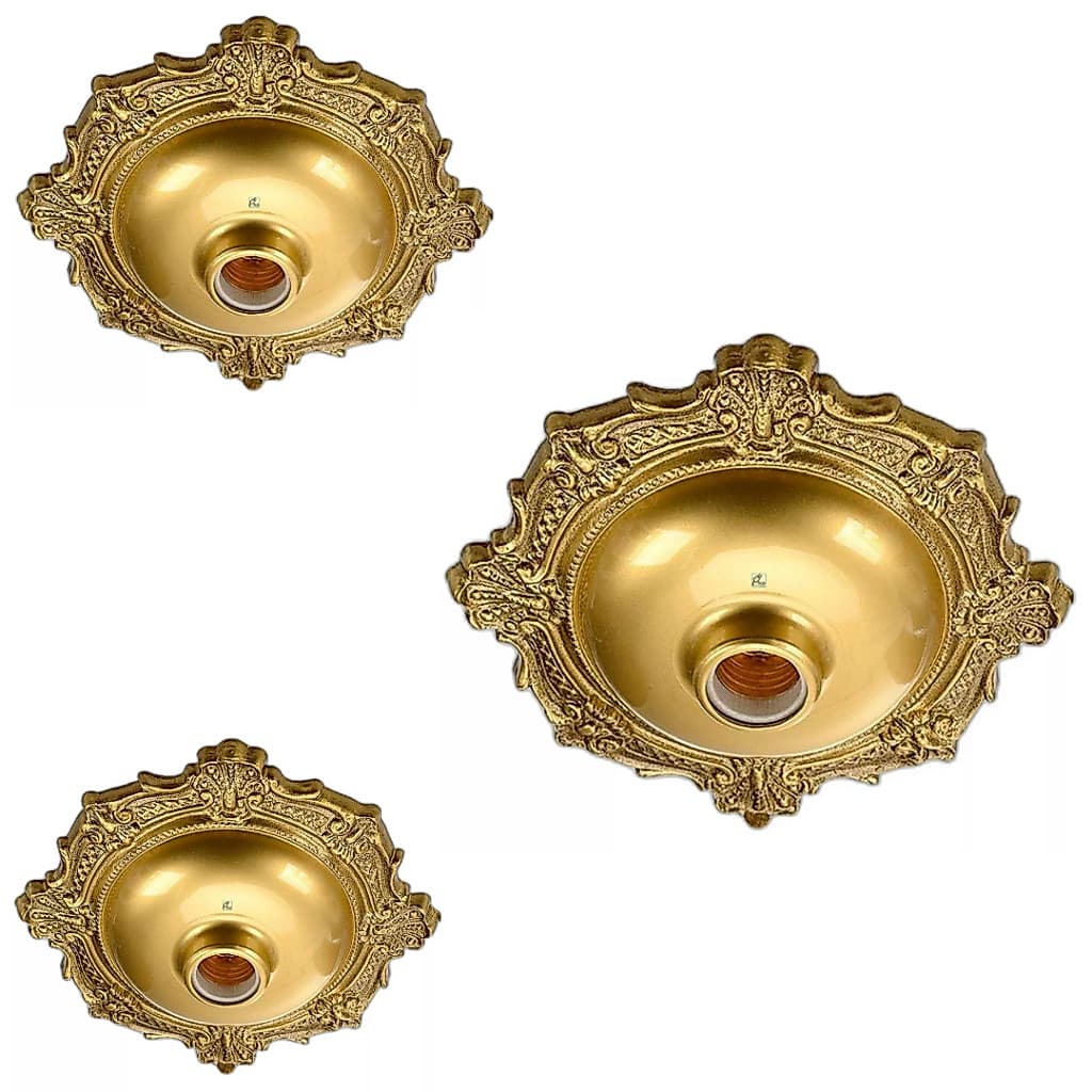 KIT 3 UNIDADES PLAFON COM SOQUETE PORCELANA DECORATIVO COLONIAL BRONZE