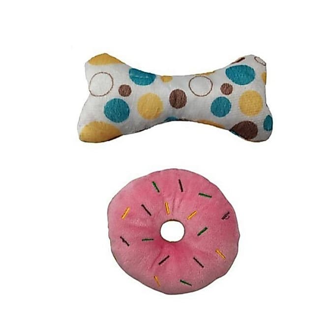 Kit Mordedor de Cachorro em Pelúcia - com 2 unidades: Donuts e Osso - Premium - Envio Imediato