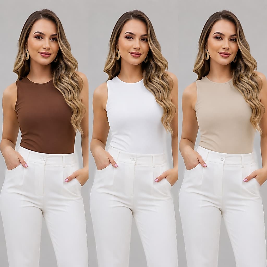 KIT 3 Blusinhas Suplex Regatas Basica Casual Blusa Feminina Duplo Blogueira Tendencia