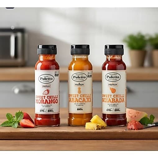 Kit 3 Molhos Agridoce Poletto  Abacaxi Goiaba e Morango 280g
