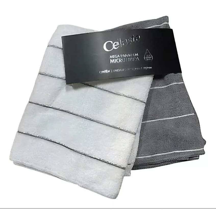 Celeste Mega Panão Pano De Chão Limpeza Microfibra Grande 80x50 - Cinza e Branco - 2 Unidades