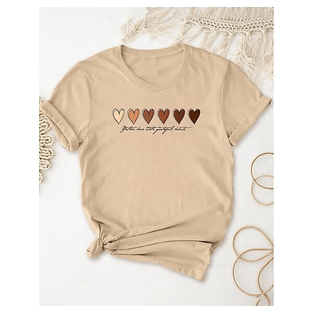 Camiseta Bege 100% Algodão Coração Tshirt Corações Marrons Tons Terresos Camisa De Alta Qualidade Envio Rápido!