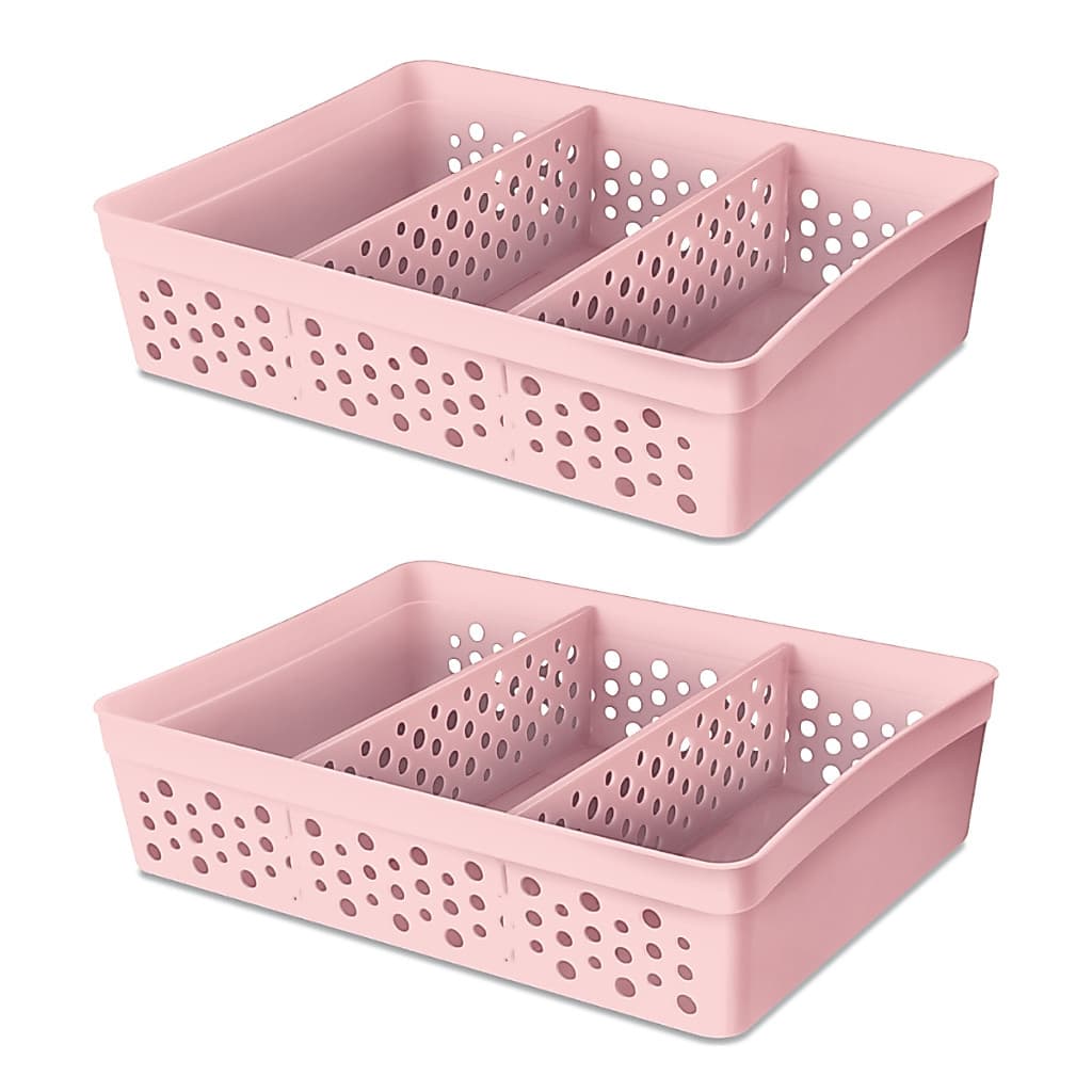 Kit 2 Cestos Organizadores Grandes com 2 Divisórias Removíveis 23x17x5,5 Caixa Organizadora GG