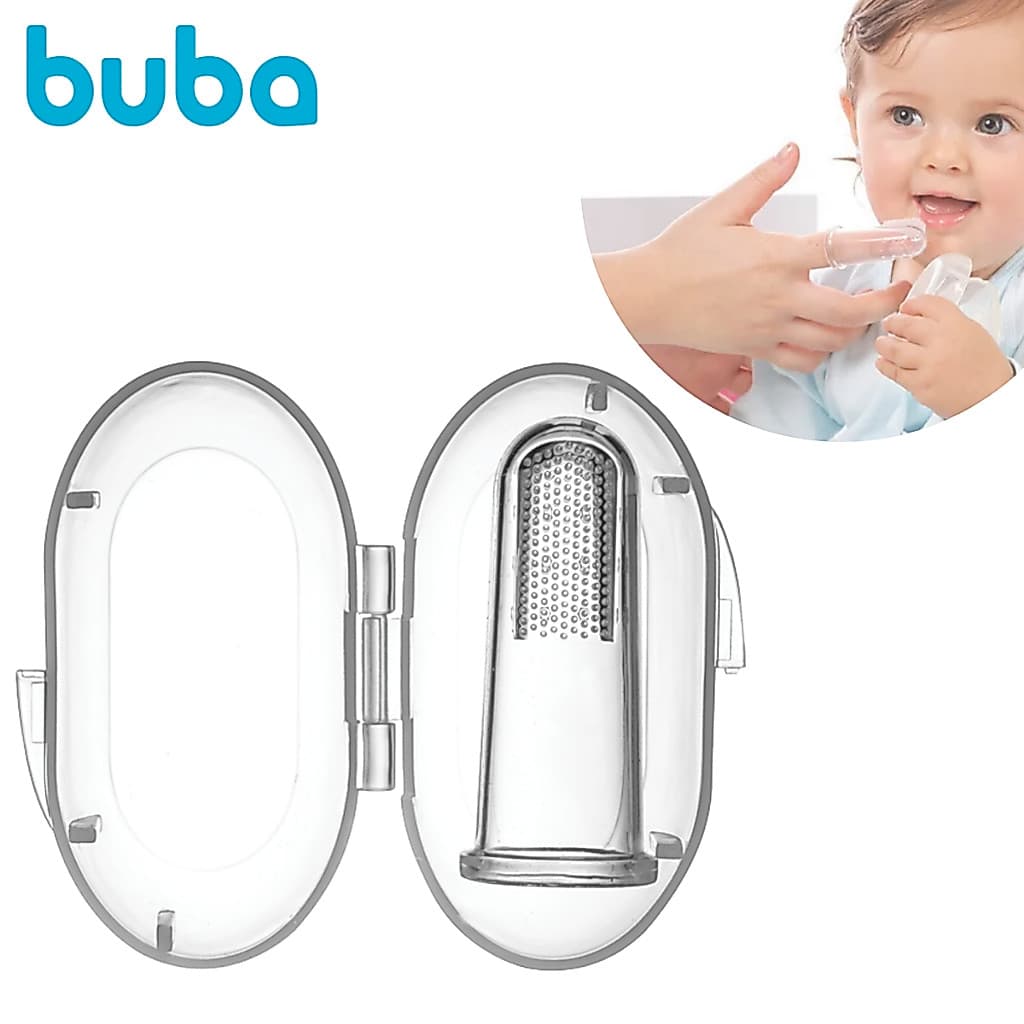 Massageador de Gengiva com Estojo Buba Silicone Coloca no Dedo com Case Trasparente