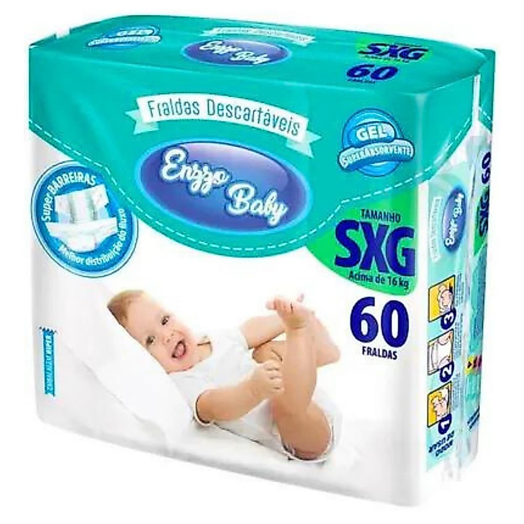 Fralda Enzzo Baby Tamanho XXG - Pacote Híper 60 Unidades - Alta Absorção