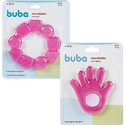 Mordedores Bebê Massageador Gengiva Alivia Dor Na Gengiva Mordedor com Água e em Gel Buba - ROSA