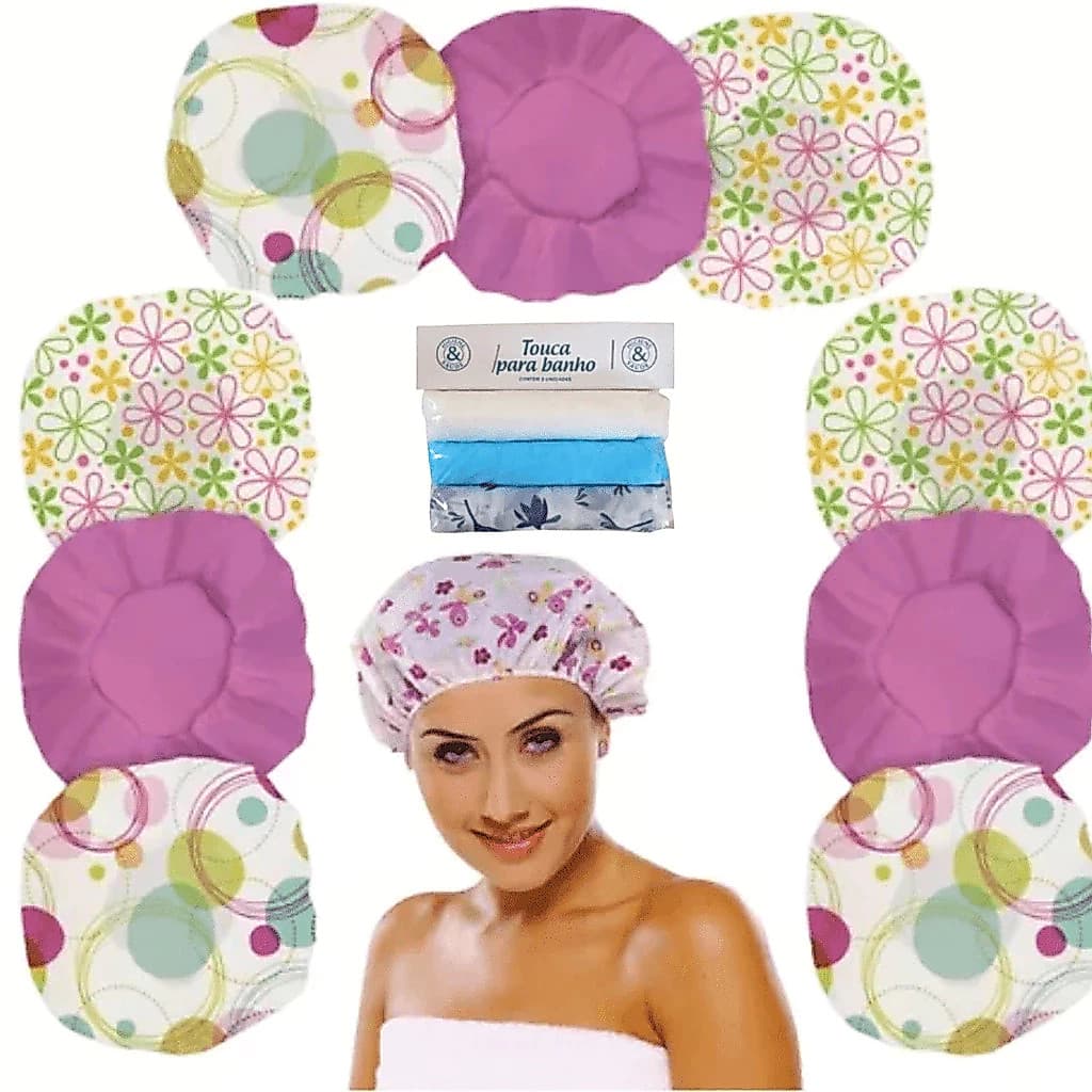 Kit Toucas Plásticas Acabamento de Banho e Hidratação com Elástico – Estampas Sortidas