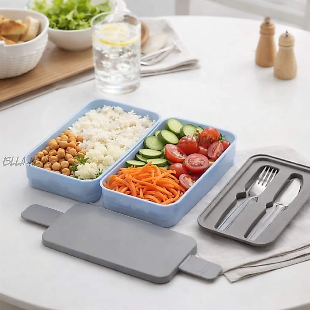Marmita Dupla com Garfo e Faca Inclusos BPA FREE – Trava Lateral Segura