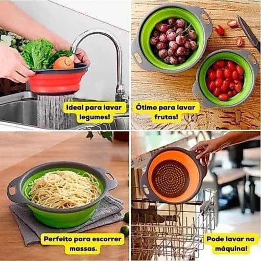 Escorredor Retrátil para Massas, Legumes e Frutas de Silicone 24cm