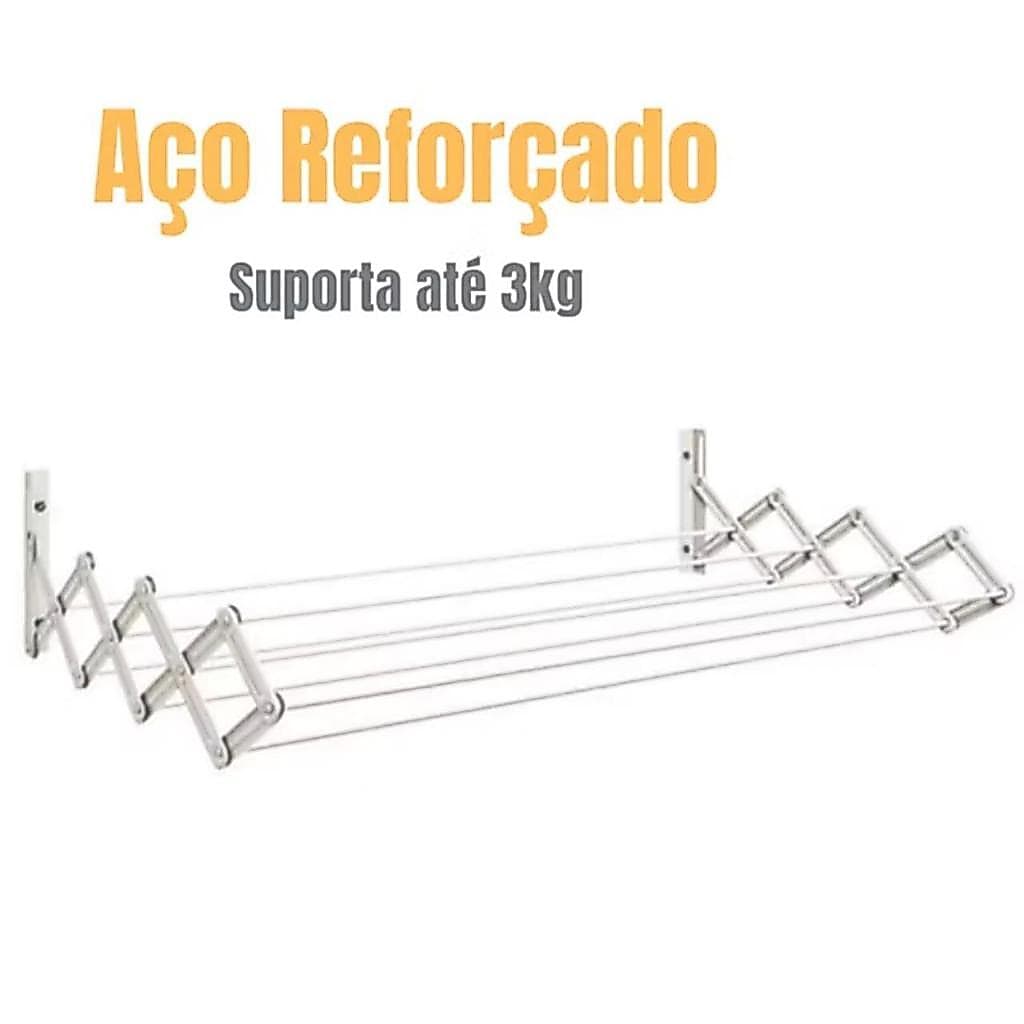 Varal De Roupa Retrátil Para Parede Apartamento 60cm Casa Sanfonado Não Enferruja