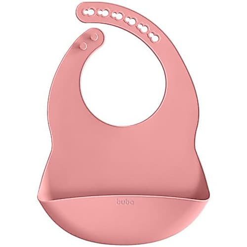 Babador de Silicone com Pega Migalhas Rosa Menina Buba | Ajustável, Impermeável e Livre de BPA | Infantil