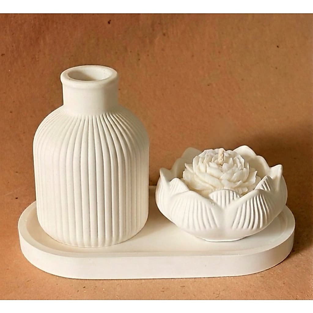 Vela Aromática Artesanal Flor de Lótus Topo Peônia - Base em Gesso
