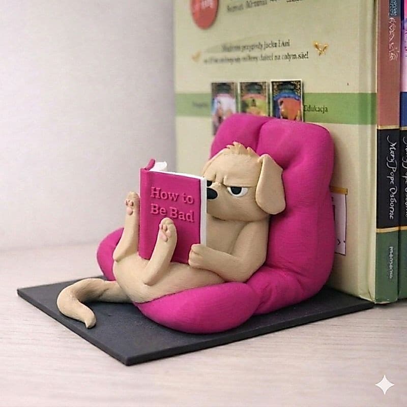 🐶 Bibliocanto Cachorro Leitor 3D | Suporte de Livros Criativo | Decoração Geek para Estante