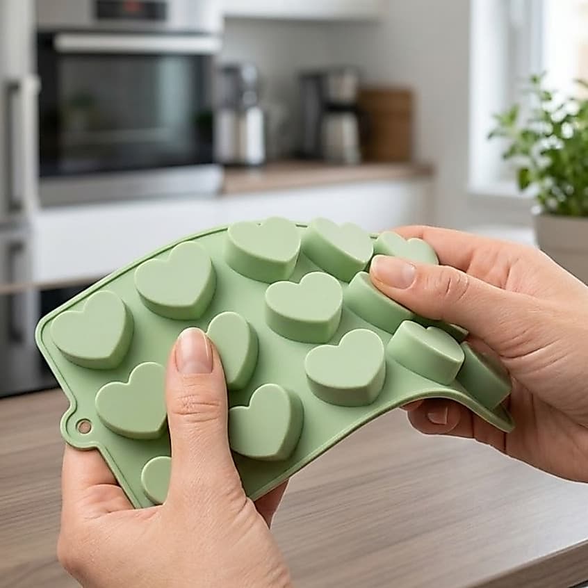 Forma Silicone Coração 15 Cavidades Molde Chocolate Sabonete Vela Gelo 21cm Antiaderente Pascoa