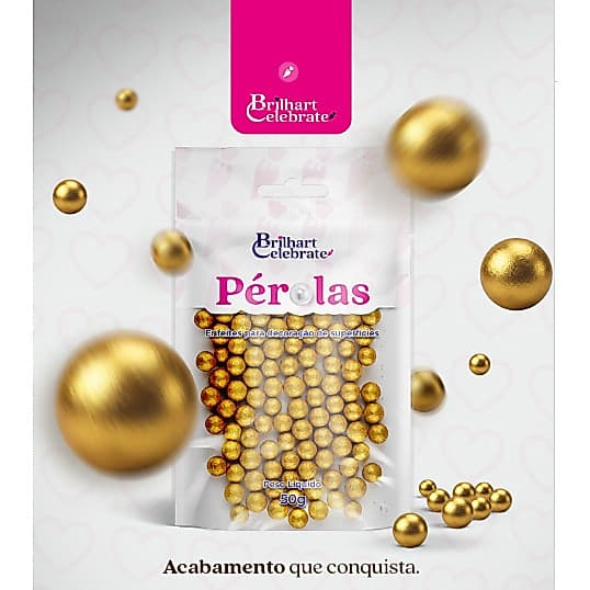 Confeito Pérolas Brilhart Celebrate 50g - Decoração Premium de Doces e Bolos