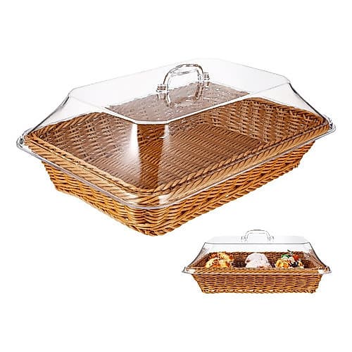Cesta De Pão De Frutas Em Vime Falso E Rattan Com Tampa