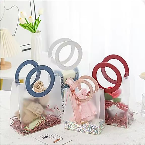 10 Pcs Bolsa Sacola Transparente Fosca Com Alça Redondo 16x18*8 cm Para Praia Lembrancinha de Aniversario Presente