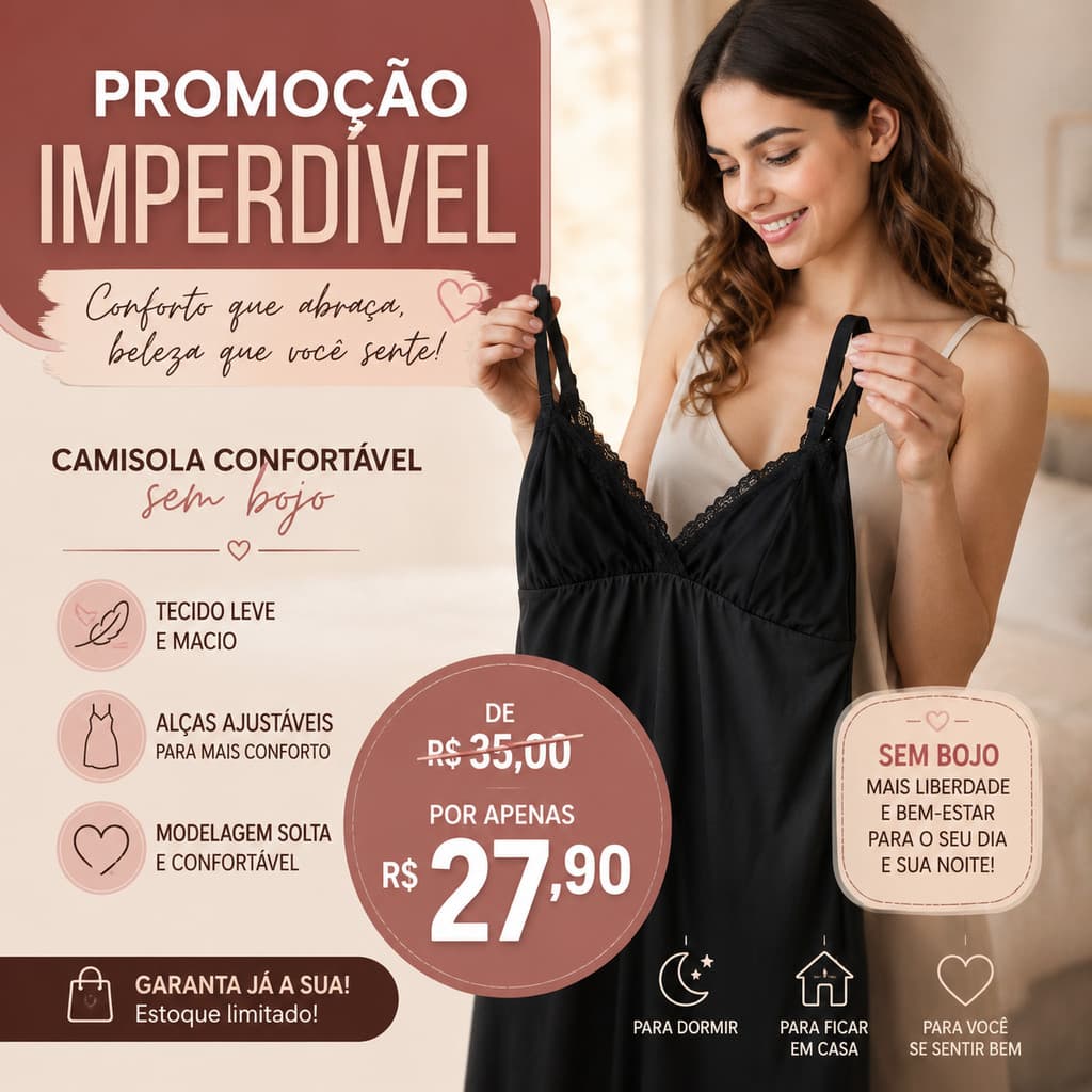 Camisola confortável sem bojo de alcinha