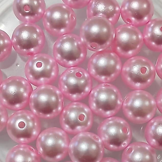 Pérola De ABS 10 mm Rosa Bebê Com Furo Passante Pacote Com 50 peças cod. 259  - Planeta das artes