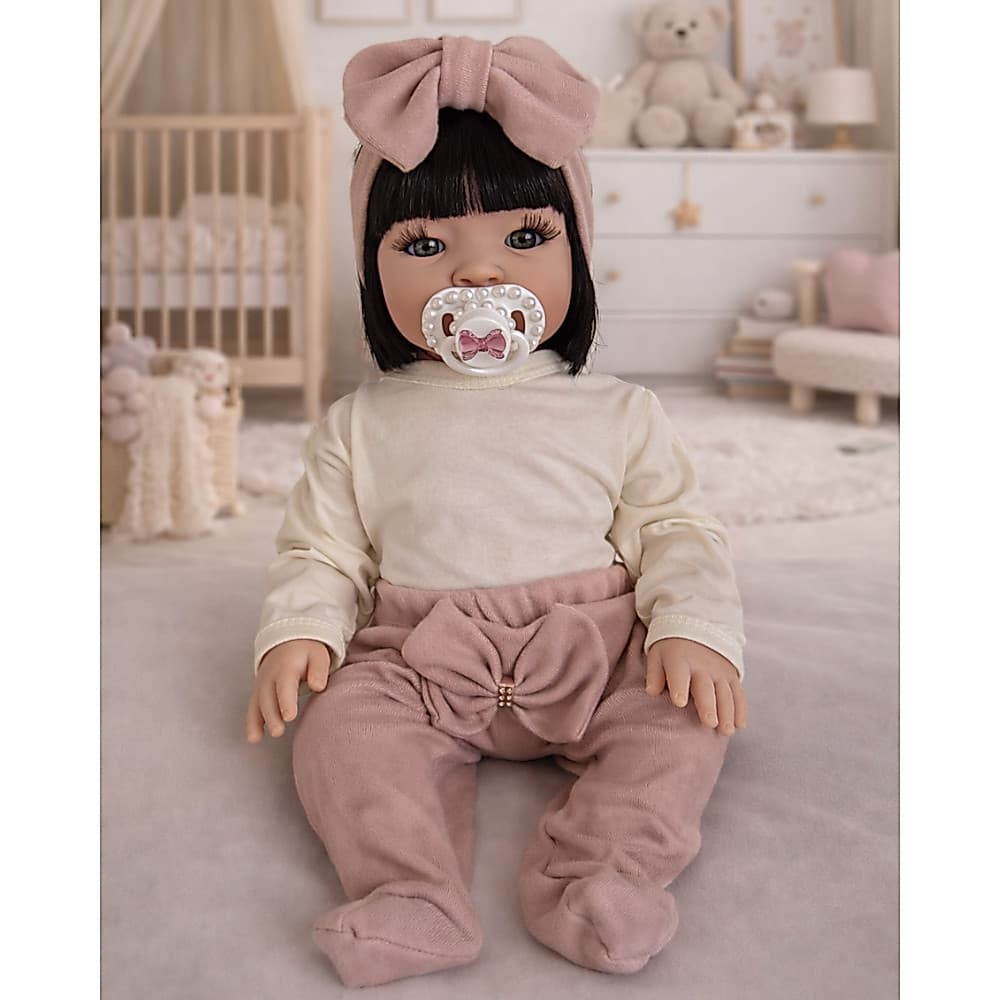 Boneca Bebê Reborn Realista Premium Rosê Com Itens