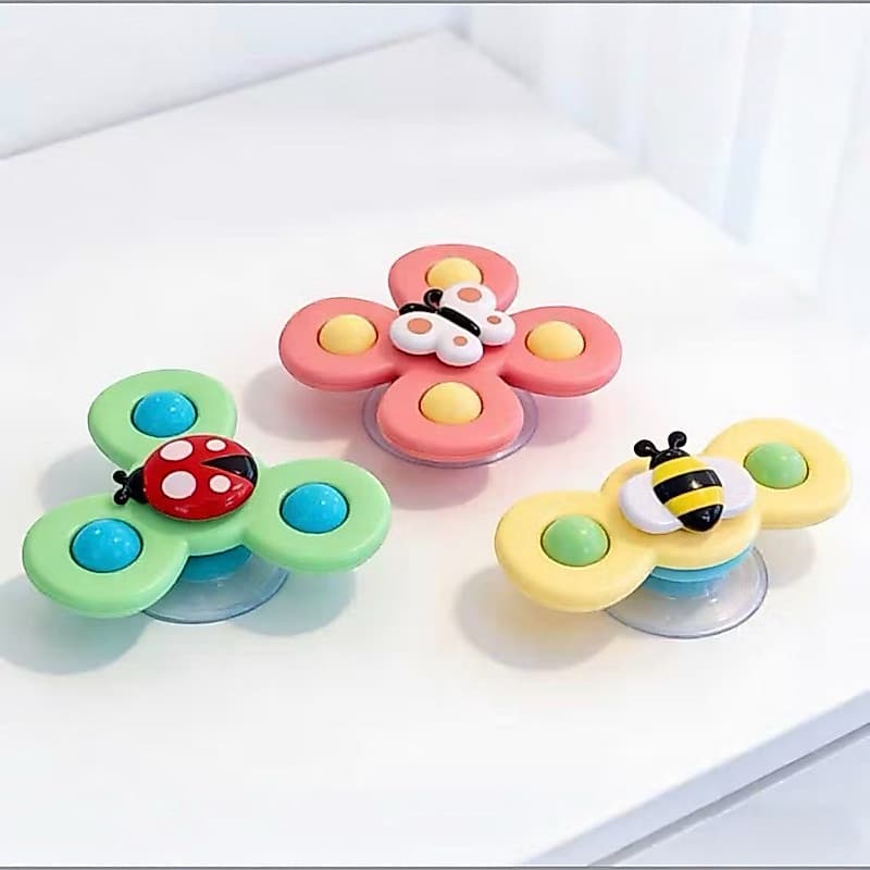 Brinquedo Kit 3  para Bebês com Ventosa  Educativo Brinquedo de Banho Portátil com Rotação Animal