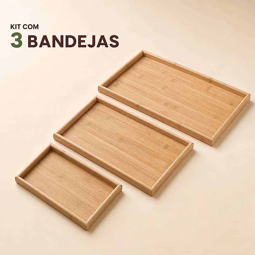 Kit 3 Bandeja Retangular Em MDF Cozinha Organizadoras Cantinho do Café Decoração