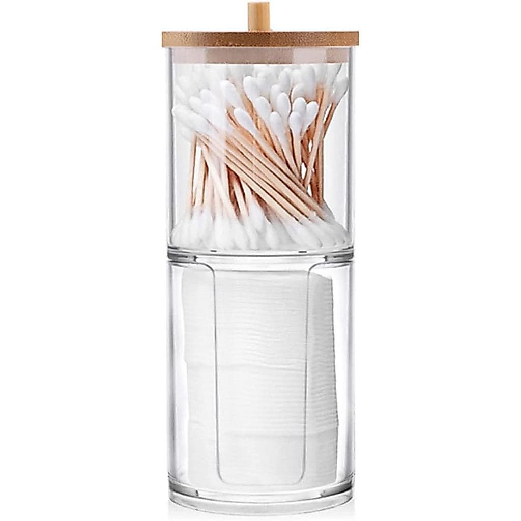 Caixa de Armazenamento de Almofadas de Algodão Ghopy com Tampa de Bambu, Dispensador de Cotonetes, Pote para Cotonetes,