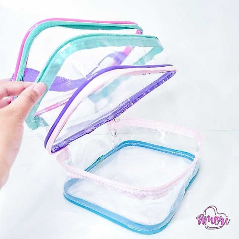 Necessaire Organizadora Transparente com Divisórias para Maquiagem Papelaria Organização