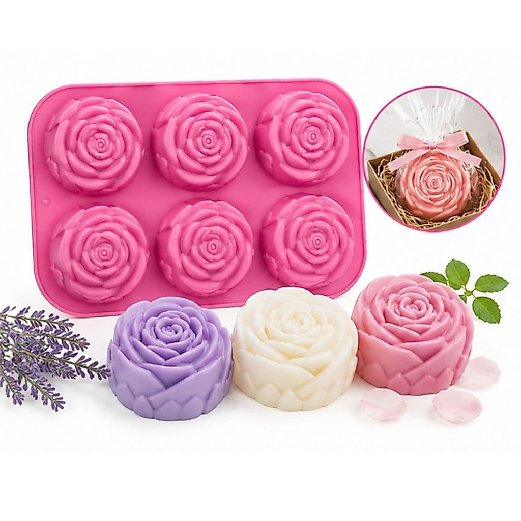 Molde Floral de Silicone 6 Rosas para Artesanato Sabonete Vela Chocolate Resina Gesso e Decoração