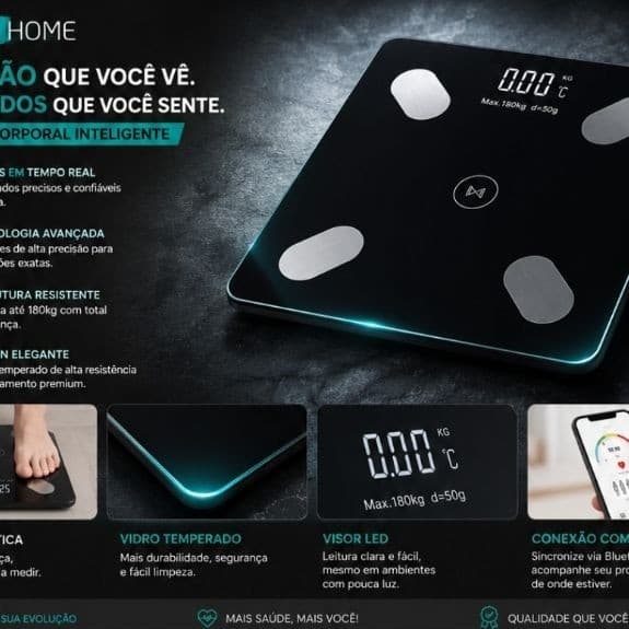 Balança Corporal Inteligente Oliver Home – 180kg com Bluetooth e Aplicativo