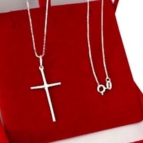 Corrente Cordão De Prata Masculina 45cm Fina + Crucifixo