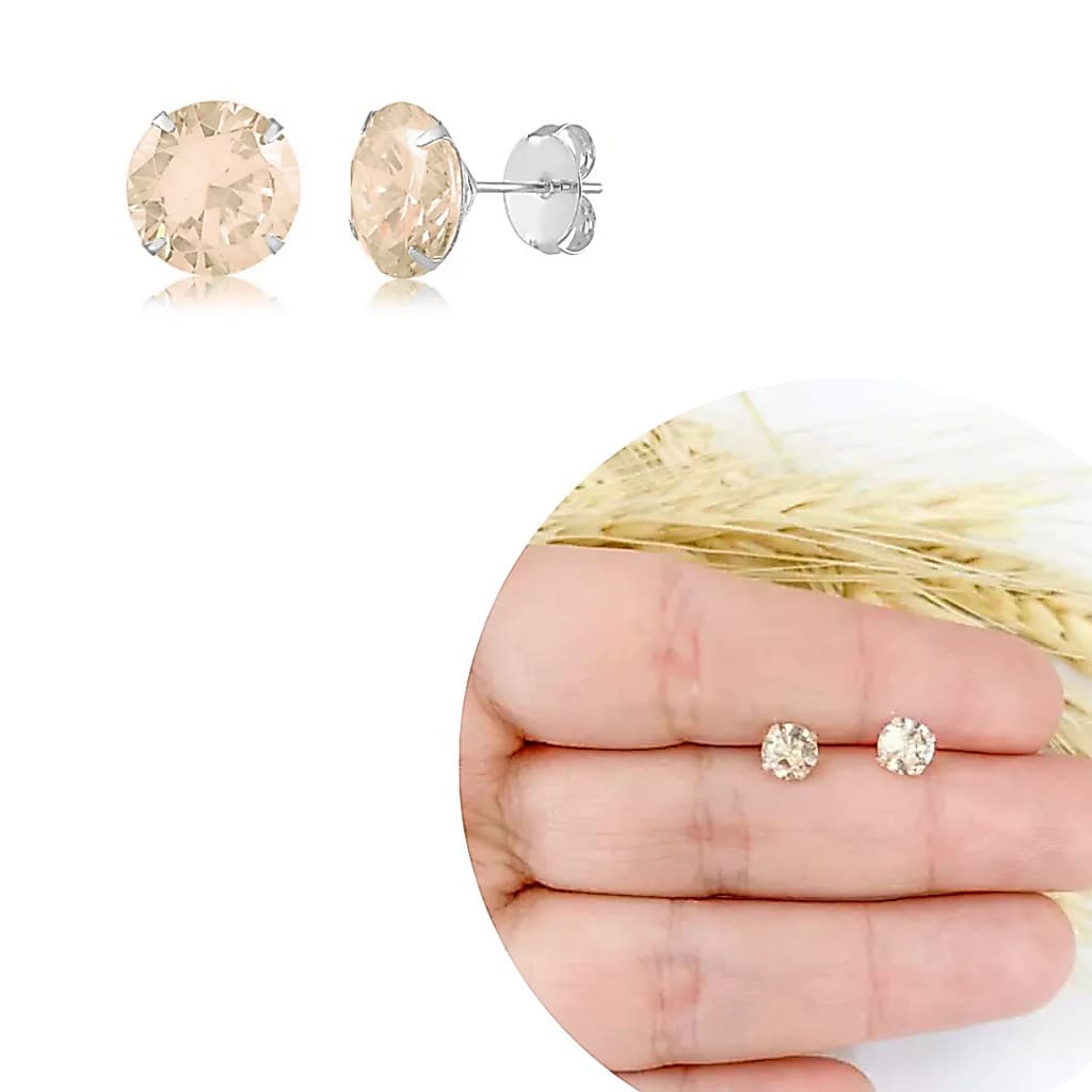 Brinco Zircônia Redondo Nude 6mm Prata 925