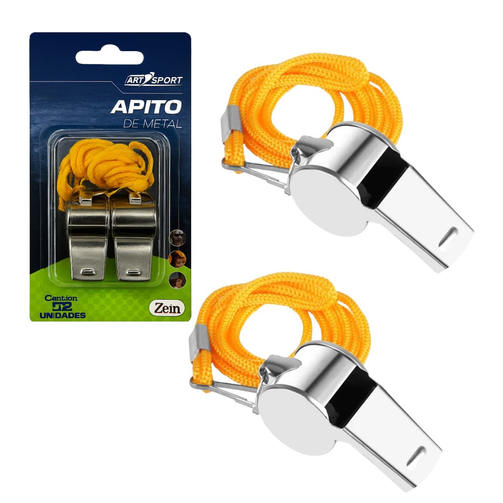 Kit Apito Profissional De Metal C/ Cordão Juiz Futebol Esportes